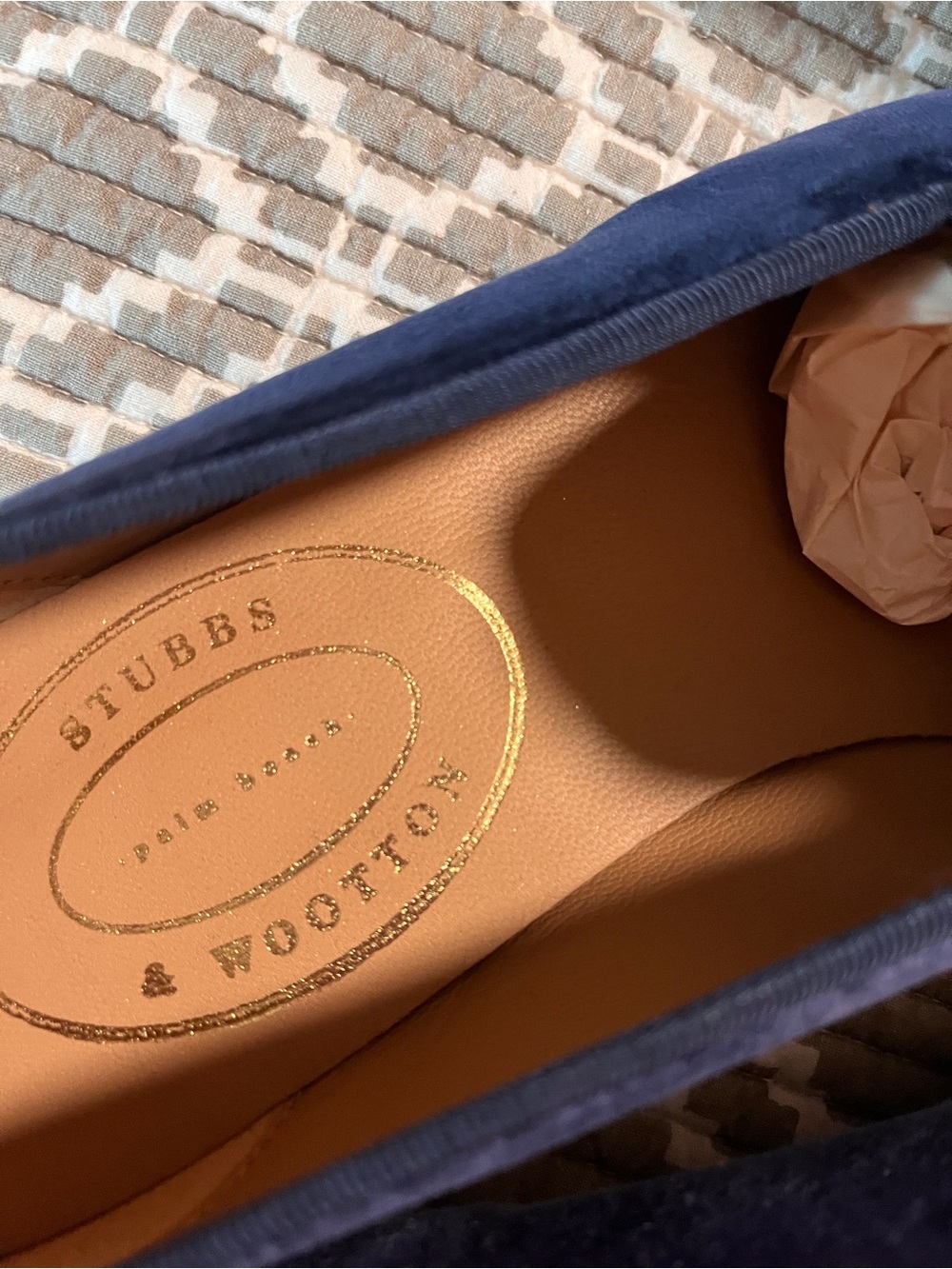Stubbs & Wootton Navy Velvet  Storm Embroidered Loafers - Picture 7 of 12